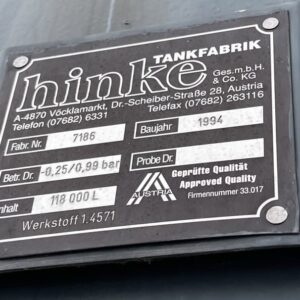 118000 liters tank in Acid-proof 316