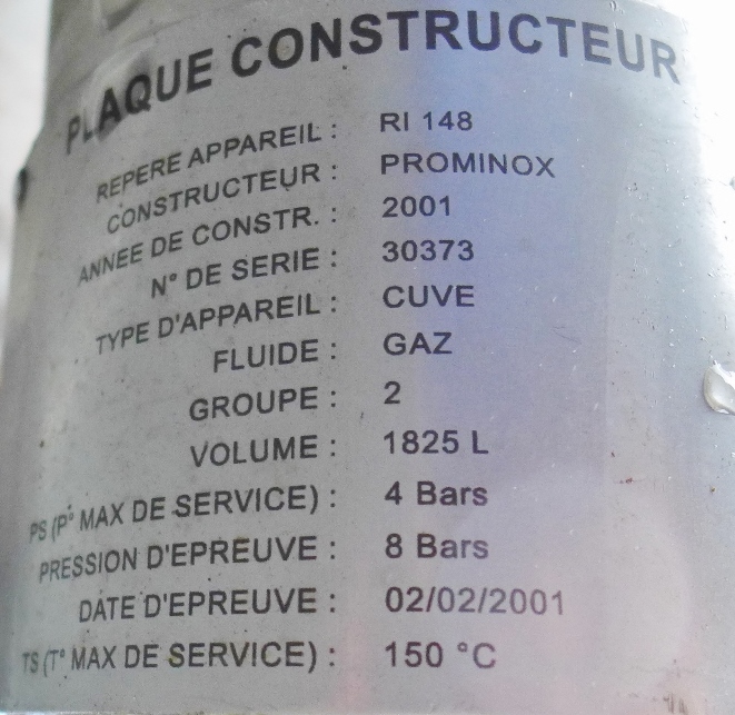 1855 liter tank in Acid-proof 316