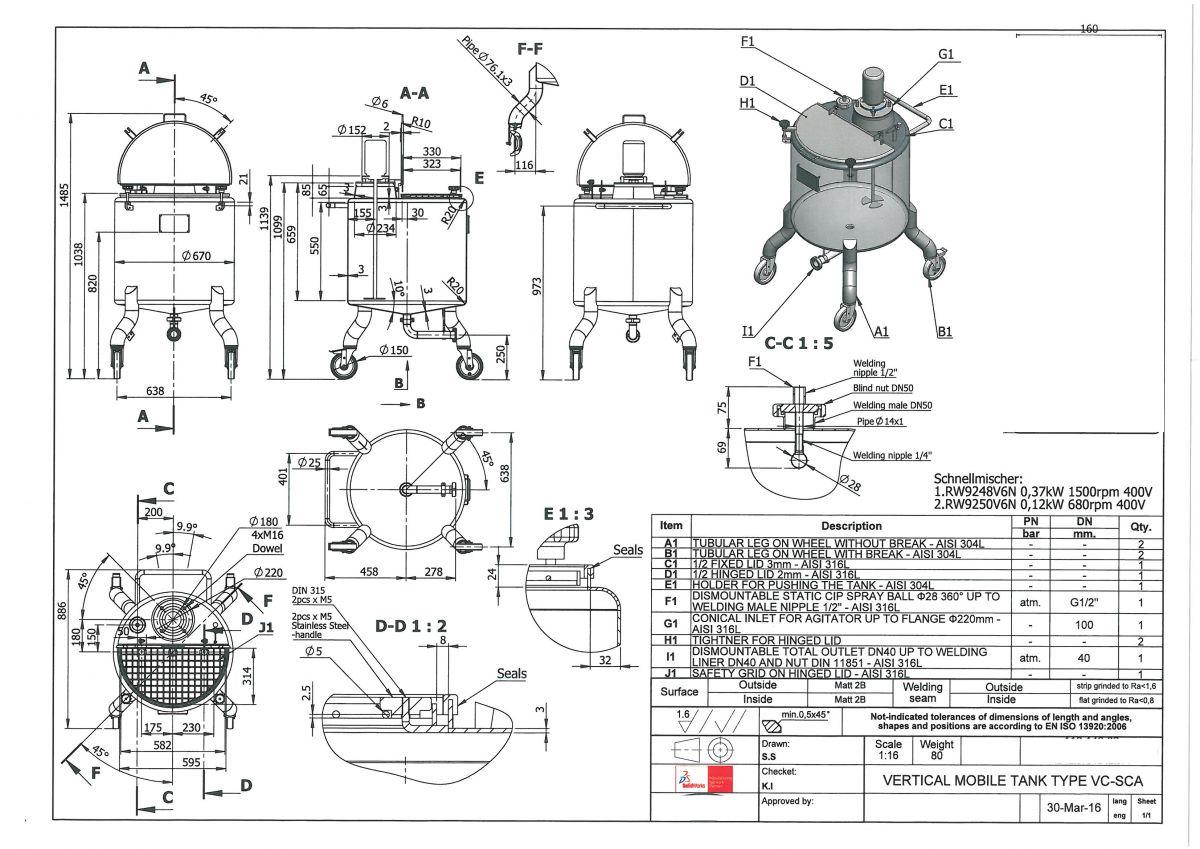 200 liter tank in Acid-proof 316