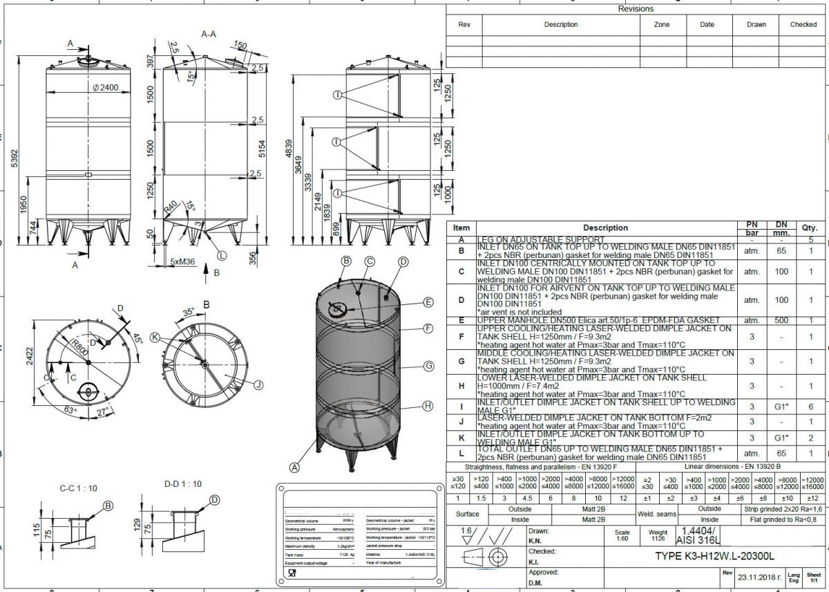 20300 liter tank in Acid-proof 316