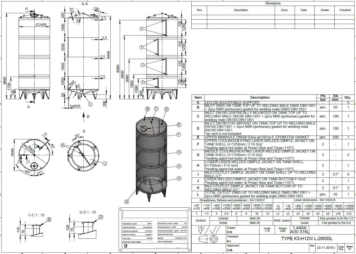 26000 liter tank in Acid-proof 316