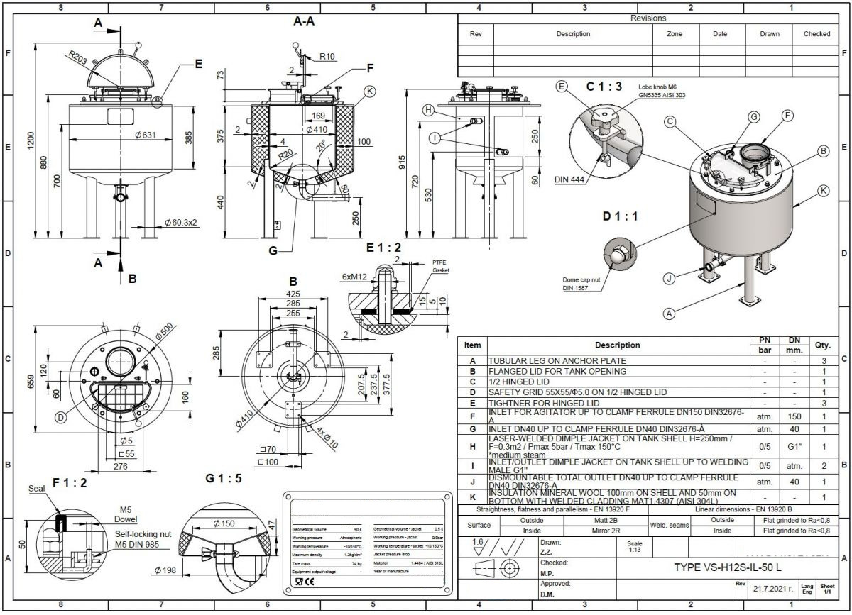 50 liter tank in Acid-proof 316