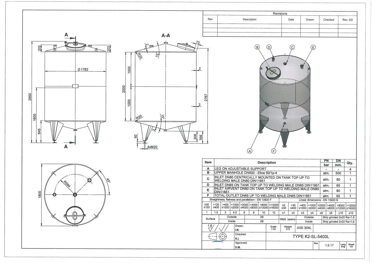 5400 liters tank in Stainless 304