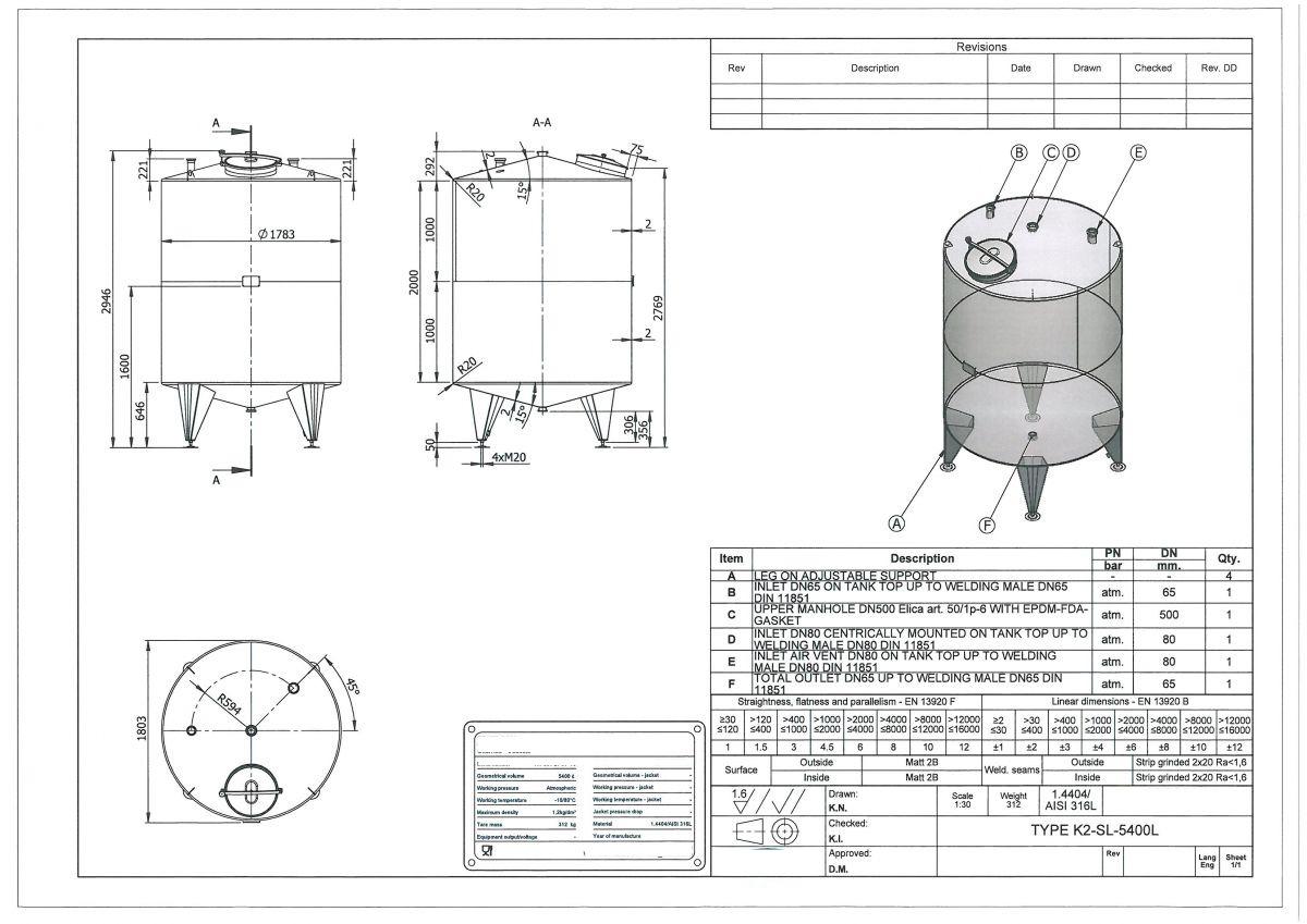 5400 liter tank in Acid-proof 316