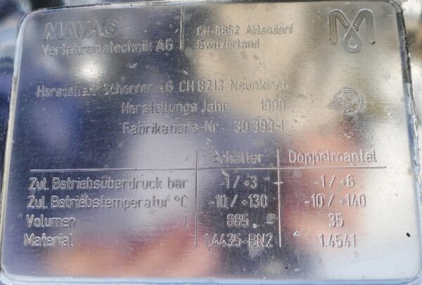 885 liter tank in Acid-proof 316