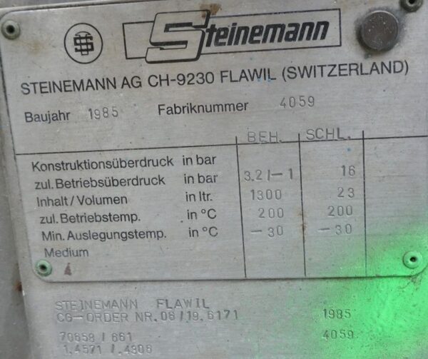 1300 liter tank in Acid-proof 316
