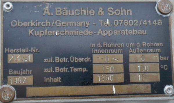 1660 liter tank in Acid-proof 316