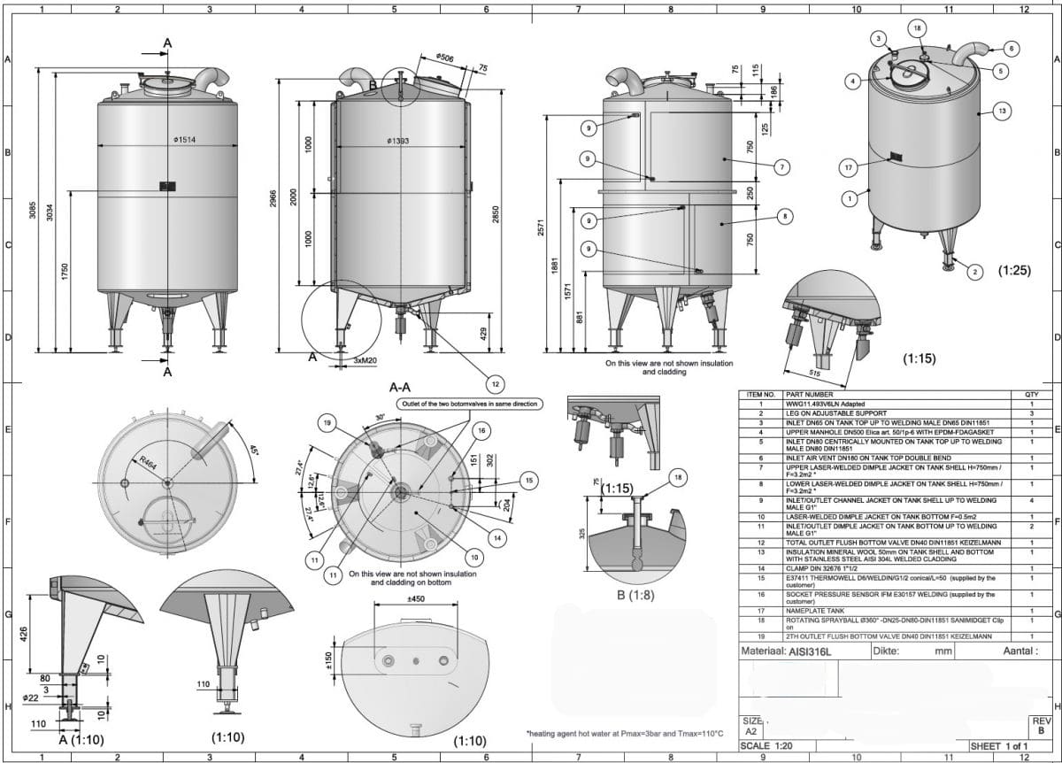 3200 liter tank in Acid-proof 316